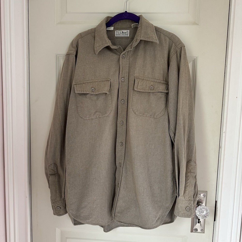 Vintage LL Bean Chamois Cloth Button Up Shirt USA Made Men's Tall 15.5 Brown Top